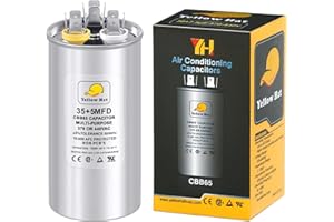 HVAC YELLOW HAT Capacitor for Air Conditioner 35+5 uf MFD 370 or 440 Volt VAC, Multi-Purpose Round Capacitor for AC Motor Run or Fan Motor Start or Condenser Straight