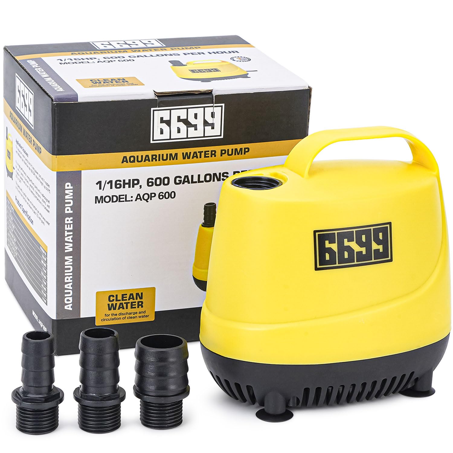 Photo 1 of 6699 Submersible Pump 600GPH Ultra Quiet Water Fountain Pump Max Lift Height Up to 9FT with 6FT Power Cord 3 Nozzles for Fish Tank Pond Aquarium Statuary Hydroponics AQP 600