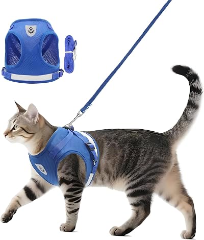 Anlitent Soft Mesh No Pull Cat Harness and Lead Set Blue Small