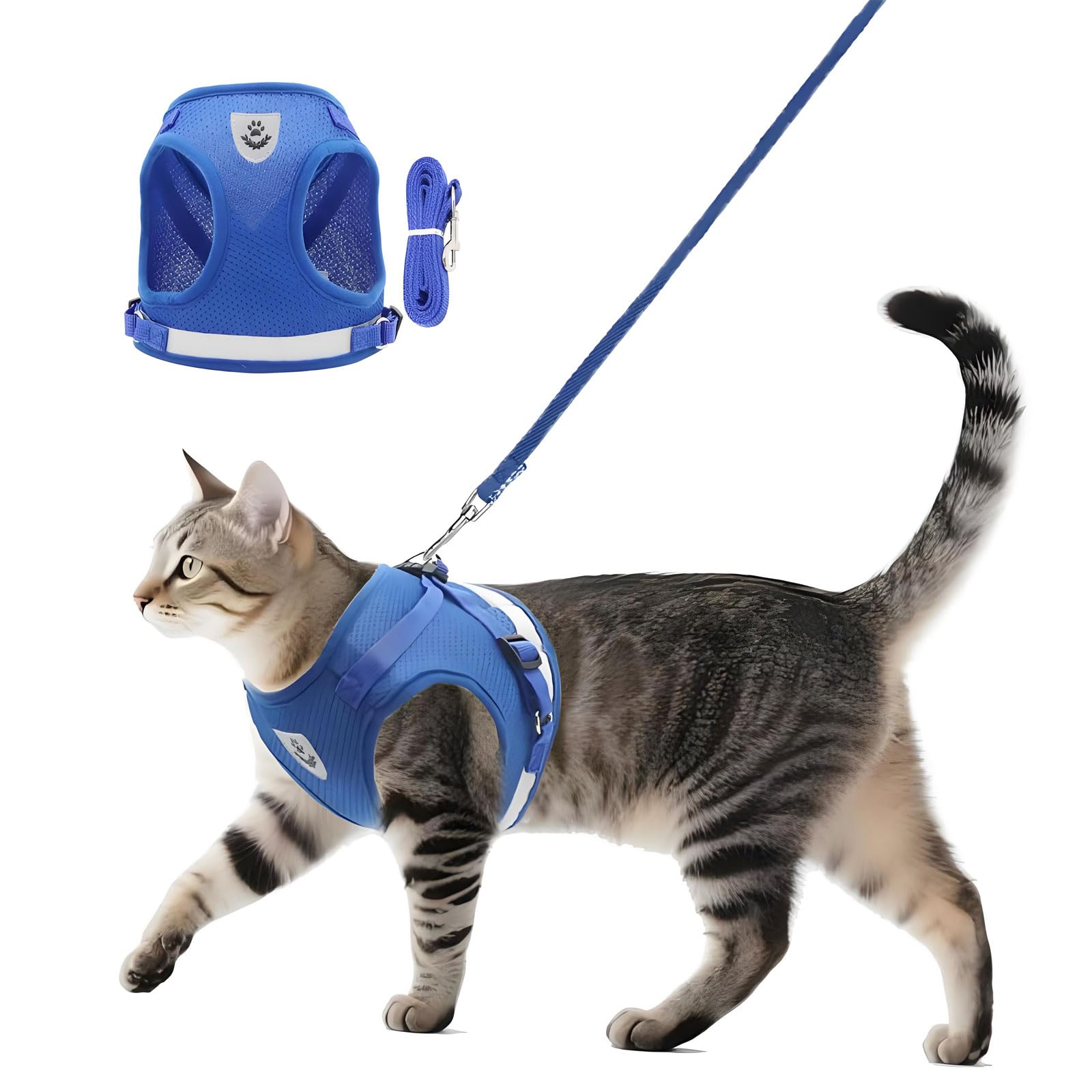 Anlitent Soft Mesh No Pull Cat Harness and Lead Set for Walking, Escape Proof Kitten Vest Harnesses for Small Dogs/Cats/Animals Rabbit, Cool Cat Dog Collar with Leash (Blue, X-Small)