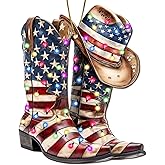 365RUSTIC Cowboy Boot Christmas Tree Keepsake Ornaments, American Flag Themed 2 Side Printed Flat Wooden Ornament, Xmas Hanging Decor