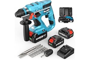 Seesii SDS-Plus Rotary Hammer Drill with Dual 21V 4.0Ah Batteries Heavy-Duty Electric Hammer Including 3 Drill Bits for Home 