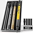 Four Candies 1.3mm Mechanical Pencil Set with 24 Lead Refills, Metal Weatherproof Heavy Duty Outdoor Carpenter Pencil, Eraser, 6 Eraser Refills for Architect Drafting Woodworking Marking with Case