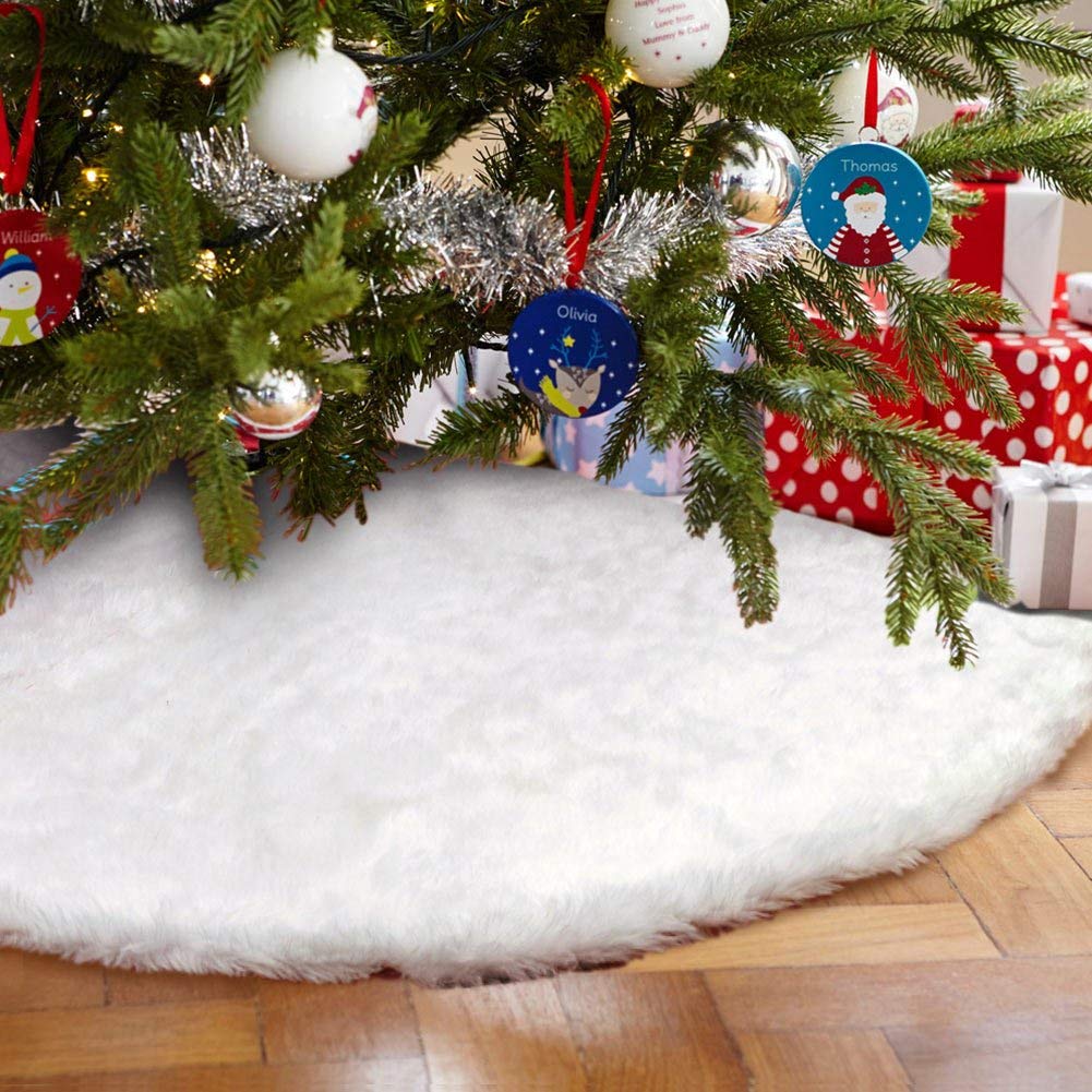 XOYO Snowy White Christmas Tree Skirt 122cm/48 inches Faux Fur Tree Skirt for Christmas Decorations (Snowy White)