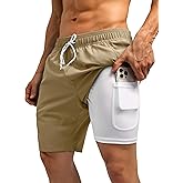 SILKWORLD Mens Swim Trunks Quick Dry Bathing Suit Board Swimming Shorts with Zipper Pockets and Compression Liner
