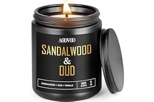 AOOVOO Scented Candles for Men - Sandalwood & Oud Candles for Home Scented, Masculine Black Candle Gift for Women & Men, Gifts for Birthday, 9 oz Natural Soy Wax