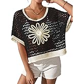 Crochet Coverups for Women 2026 Summer Floral Hollow Out Pullover Sweaters Beach Vacation Knit Cover Ups