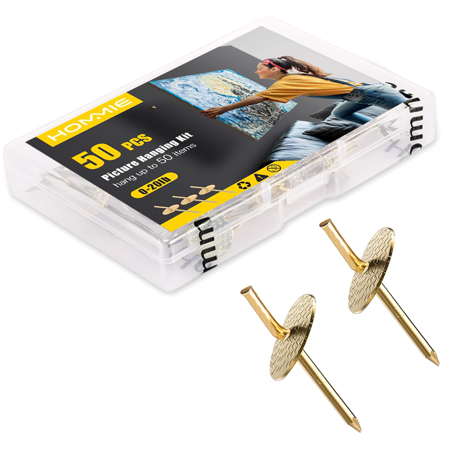 50Pcs Picture Hooks,Hommie 20lbs Heavy Duty Picture Hooks with Nails,Picture Hanging Kit for Picture Frame Fixing,Suitable for Most Items Photo Frames, Mirrors, Paintings and Decorations