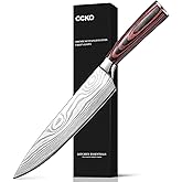Chef Knife Professional Japanese AUS-10 Steel Core Kitchen Knife with Damascus Pattern, Razor Sharp 8 Inch Chefs Knife with Full-Tang Ergonomic Handle - Ideal for Home Cooks & Professional Chefs