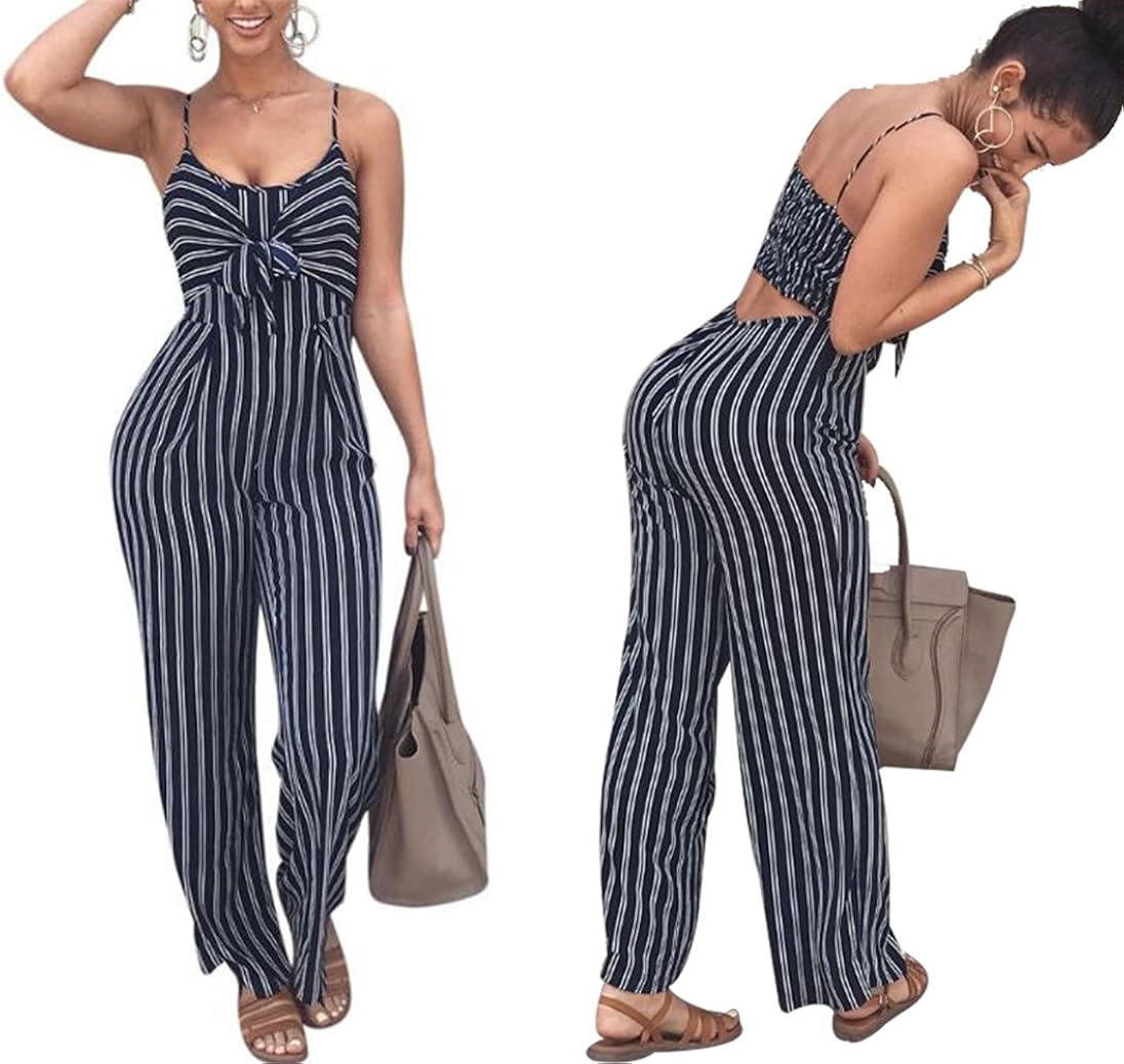 tie front striped jumpsuit