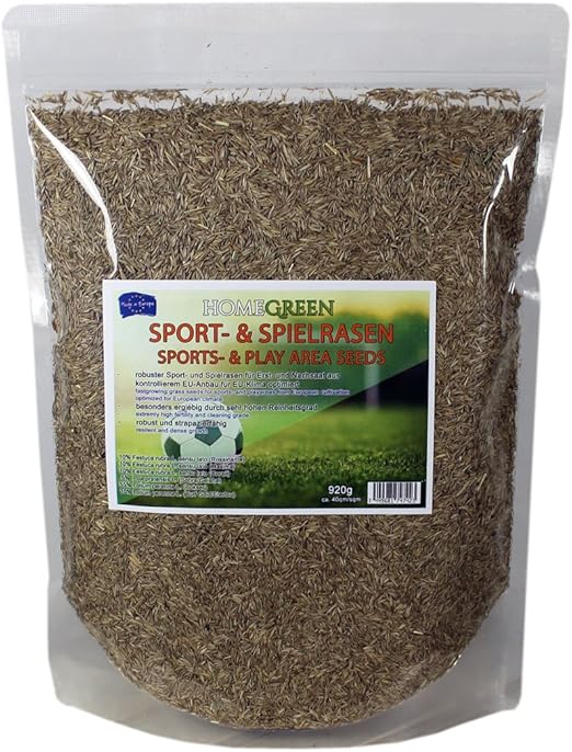 HomeGreen Rasensamen Rasensaat für 40qm Sport- und Spielrasen 920g