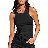 Artfish Women's Sleeveless Full Length Ribbed Fitted Racerback Workout Crew High Neck Basic Tank Top