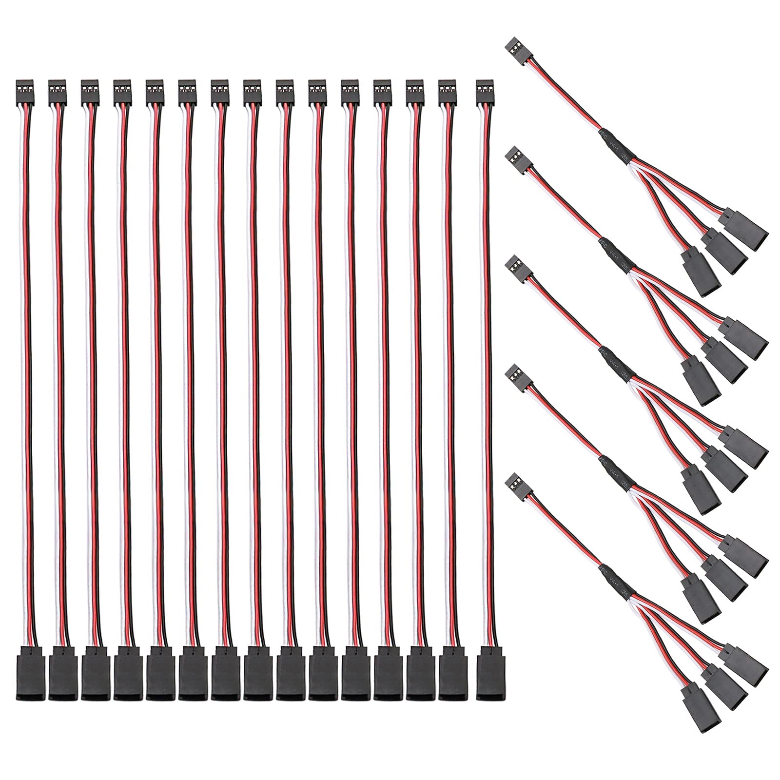 Pxyelec Y Connector RC Servo Extension Cord 3 Pin JR Plug Splitters Male to Female Wire Lead Cable Compatible with RC JR Futaba