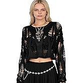 Goth Y2K Striped Sweater Grunge Ripped Punk Gothic Sweaters for Women Harajuku Aesthetic Halloween Pullover Tops