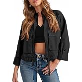 Tankaneo Women Casual Cropped Jackets Zip Up Lightweight Military Safari Short Utility Coat with Pockets