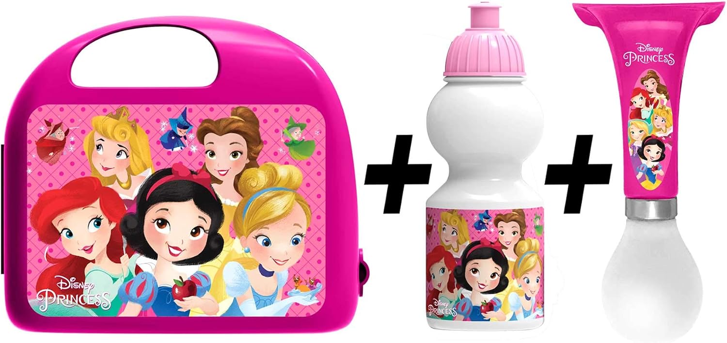 Stamp - Lunch Box + Drinking Bottle + Horn - Princess Disney, Pink