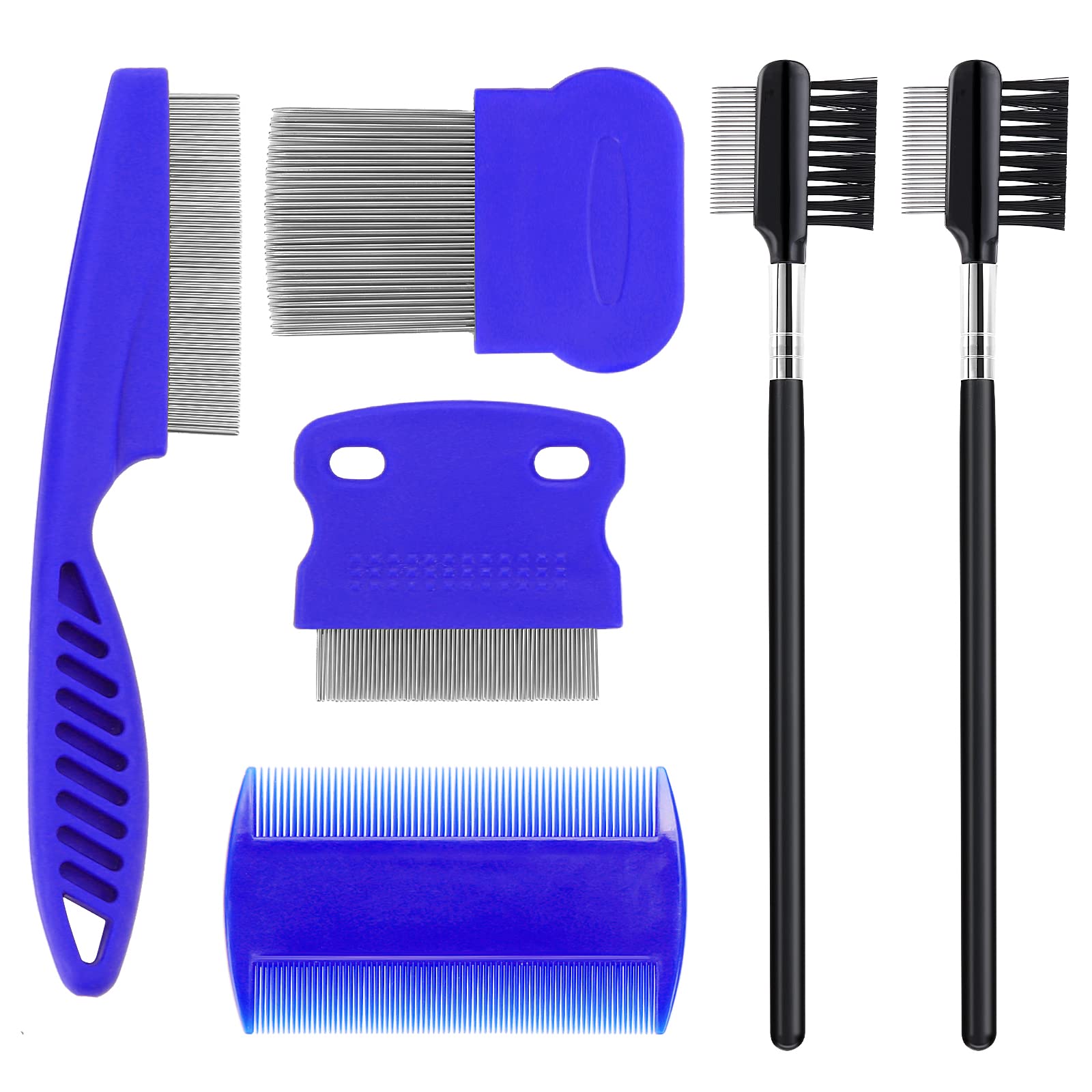 Molain Dog & Cat Tear Stain Remover & Grooming Comb - 6 Piece Set with Eye Comb & Brush for Kittens & Puppies