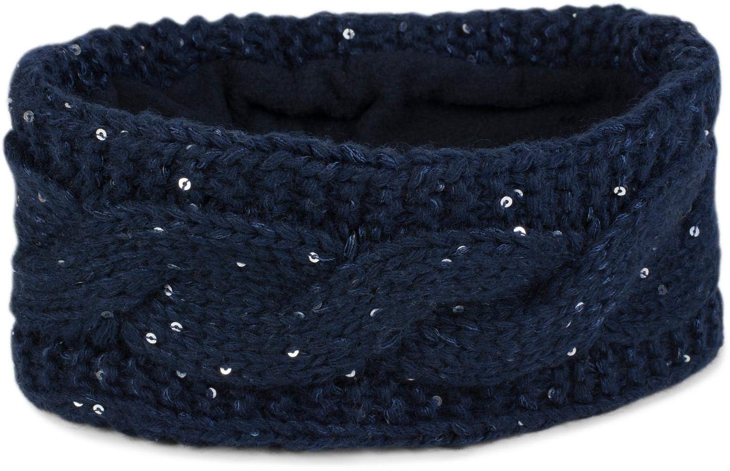 styleBREAKER Women Browband coarse knit with plait pattern and sequins, warm fleece lining, hair band, headband 04026002, color:Dark Blue — image 1