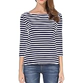 Tulucky Women's Casual Long Sleeve Shirts Stripe Tees Round Neck Tank Tops