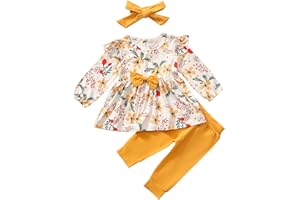 i-Auto Time Newborn Infant Baby Girl Clothes Bow Floral Ruffle Long Sleeve Top+ Pants+Headband Outfits Clothing Set