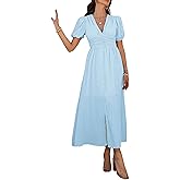 Krumba Women Summer Maxi Dress: Boho Smocked Button Waist Puff Sleeve Casual Midi – Comfort for Beach Party Vacation