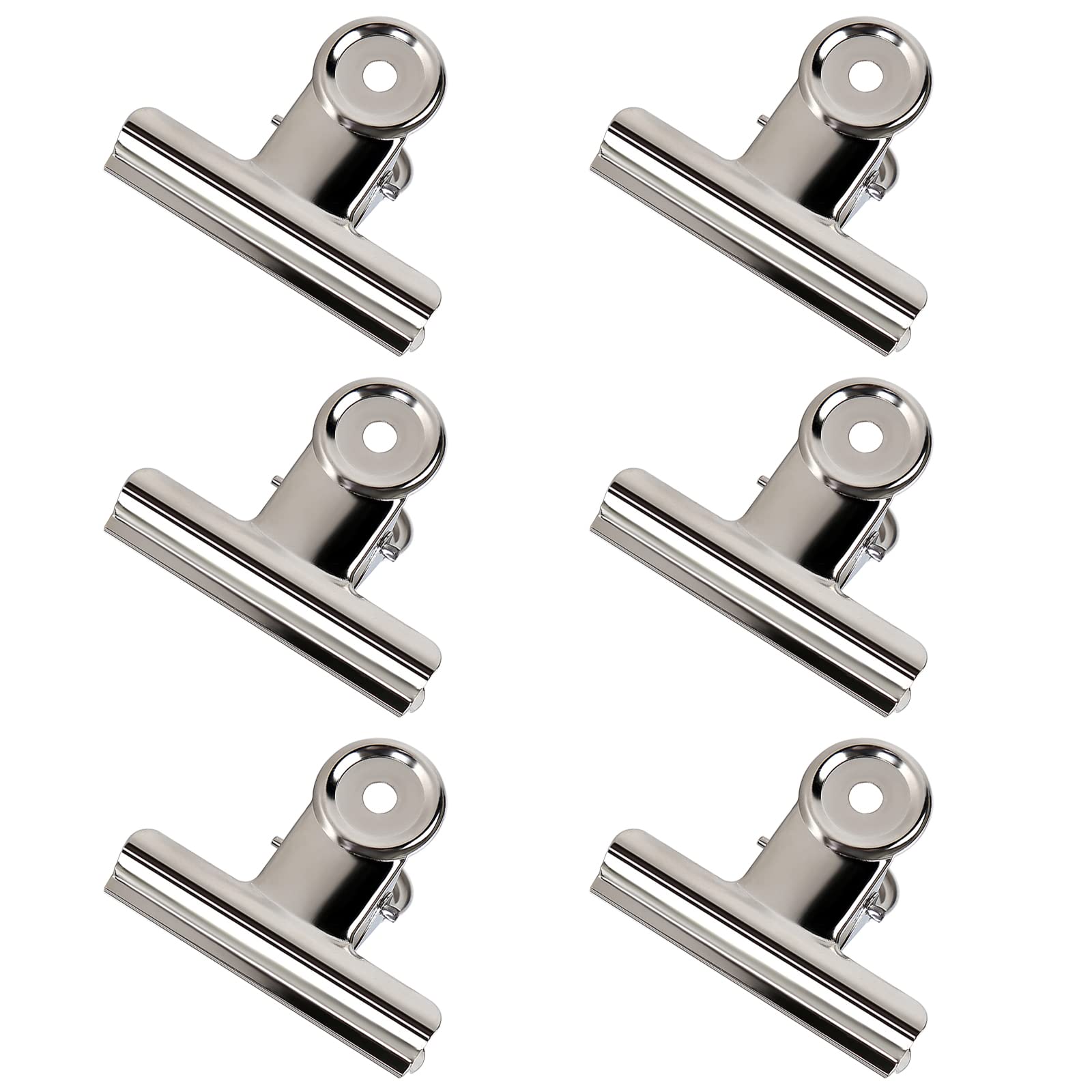 GUOKOFF Large Metal Bulldog Clips, 6 Pcs 75mm Bulldog Clip, Silver Stainless Steel Binder Clip, Hinge Clips Binder Paper Clamp for Photo File Office