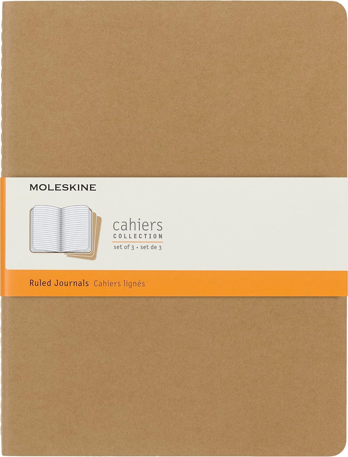 Moleskine Cahier Journal, Soft Cover, XL (7.5" x 9.5") Ruled/Lined, Kraft Brown, 120 Pages (Set of 3)