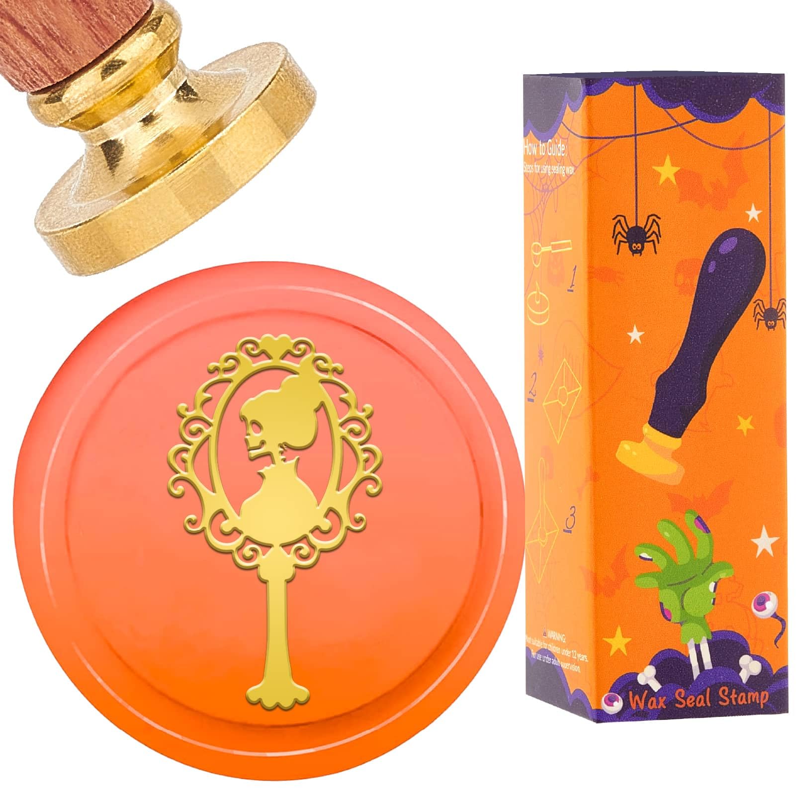 CRASPIRE Skull Wax Seal Stamp Halloween Flower Mirror Sealing Wax Stamps 25mm Retro Vintage Removable Brass Stamp Head with Wood Handle for Party Envelopes Letter Invitations Card Scrapbooking Packing