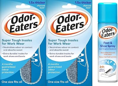 Odor-Eaters Super Tough Insoles x 2 & Foot Shoe Spray 150 ml Bundle