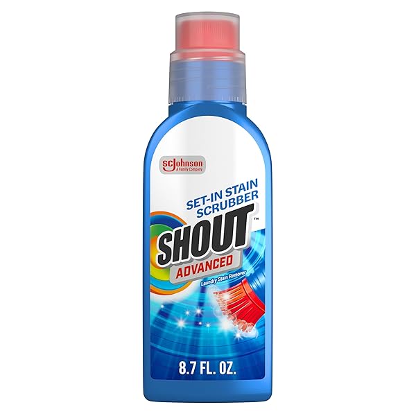 SHOUT ADVANCED STAIN REMOVER GEL FOR CLOTHES LAUNDRY, ULTRA CONCENTRATED GEL WITH BUILT-IN SCRUBBER BRUSH FOR DEEP SET-IN STAINS, 8.7OZ