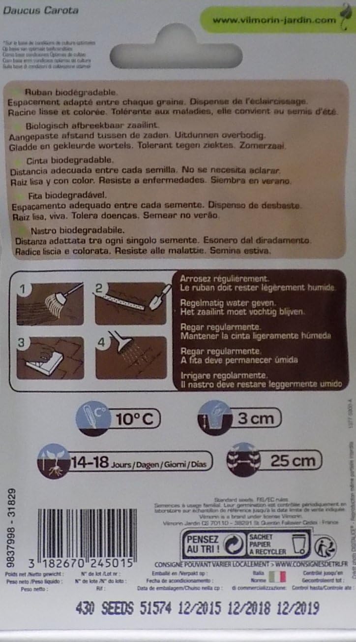 Vilmorin 2 Cintas 350 Semillas de Zanahoria Maestro HF1 (Cultivo ...