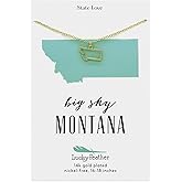 Lucky Feather State Shaped Necklace | 14k Gold-Dipped Pendant Necklace | Christmas Stocking Stuffer | State Love Fashion Jewelry For Women | Dainty Necklace For Women | Great Gift Idea