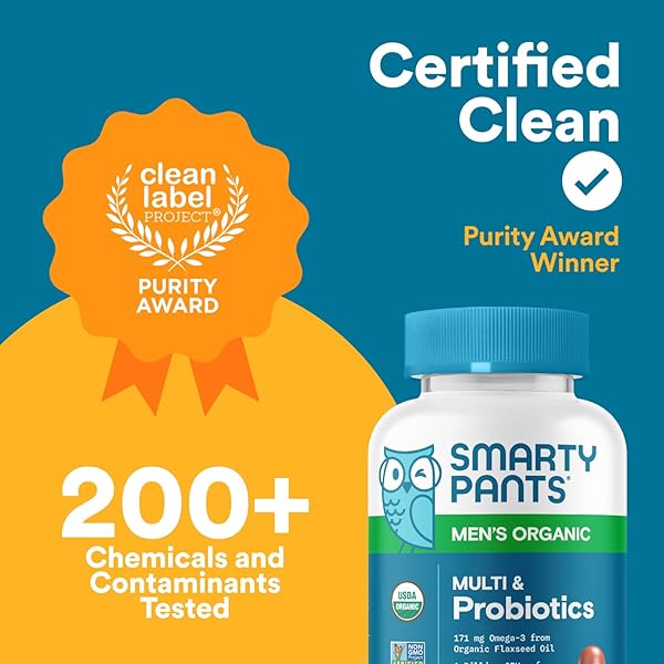SMARTYPANTS MULTIVITAMIN FOR MEN, ORGANIC GUMMIES: PROBIOTICS, COQ10, METHYLFOLATE, OMEGA 3 (ALA), VITAMIN D3, C, VITAMIN B12, B6, A, K & ZINC FOR IMMUNE SUPPORT, BIOTIN, 120 GUMMIES (30 DAY SUPPLY)