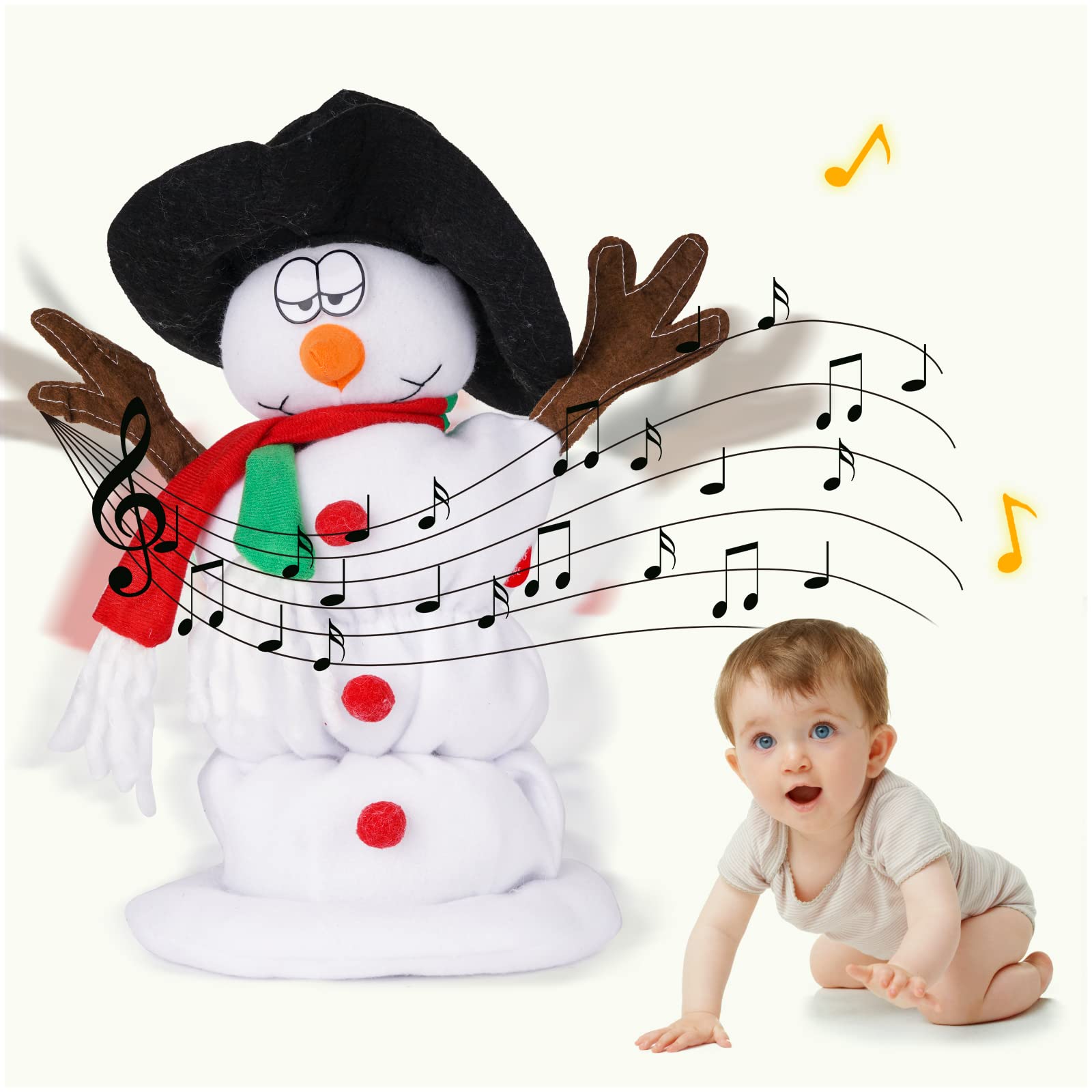 SdeNow Funny Singing Dancing Snowman Plush Toy with Music Animated Christmas Decoration Electric Musical Snowman Santa Claus Gift for Kids