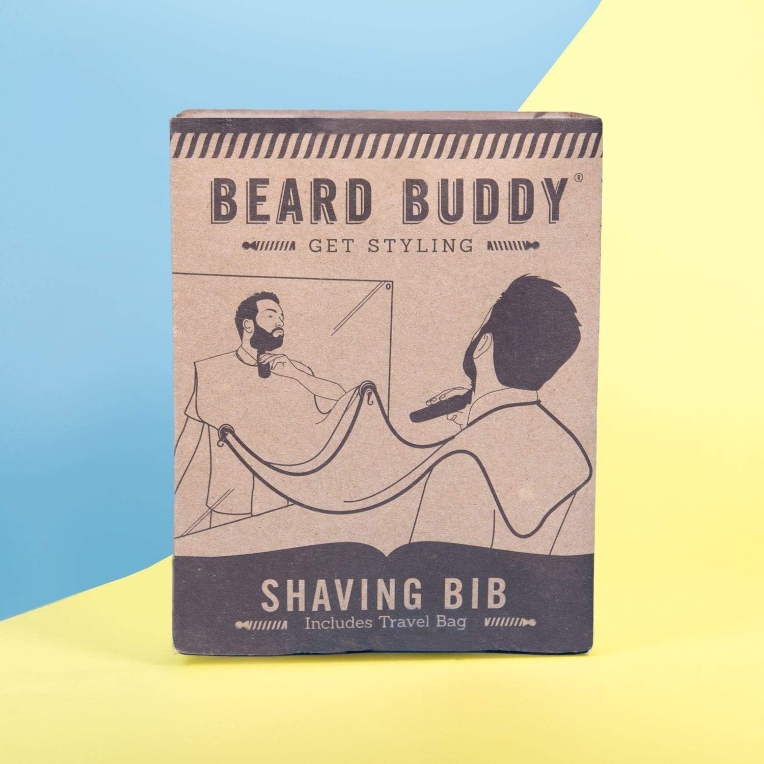 Fizz Creations Beard Buddy Shaving Bib, Attaches to Mirror with Suction Cups for Mess Free Styling Trimming White