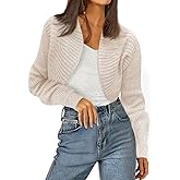 Yousify Womens Cropped Bolero Shrug Open Front Long Sleeve Ribbed Cardigan Fall Casual Knit Sweater Jacket