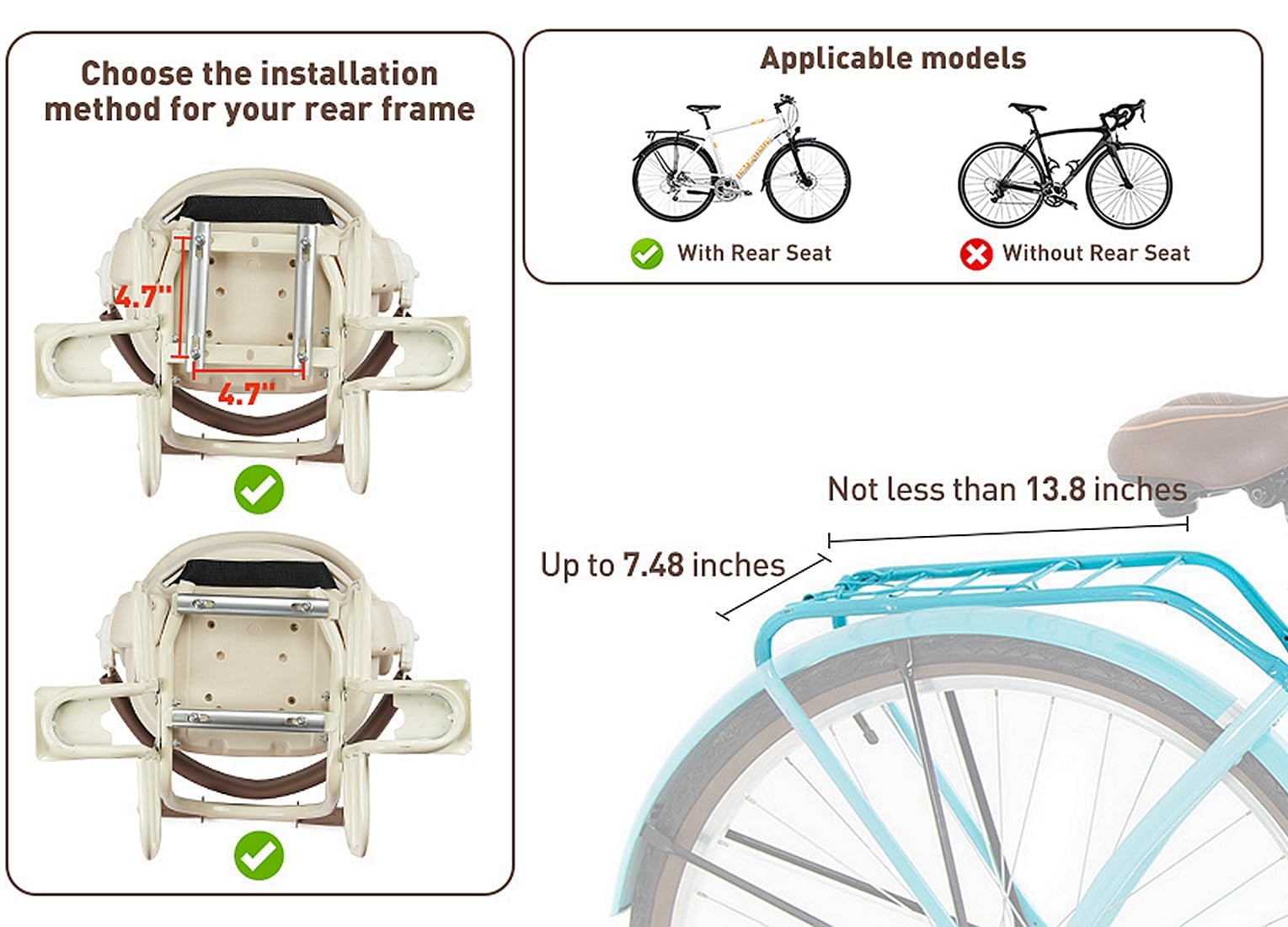 Kid's Bike seat Rear Child Carrier Bike Chair for Bicycle Kids seat for Children 2~4 Years,Weight 55 lbs
