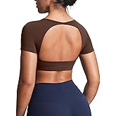Aoxjox Short Sleeve Crop Tops for Women Clarissa Hollow Back Workout Cropped T Shirt Top