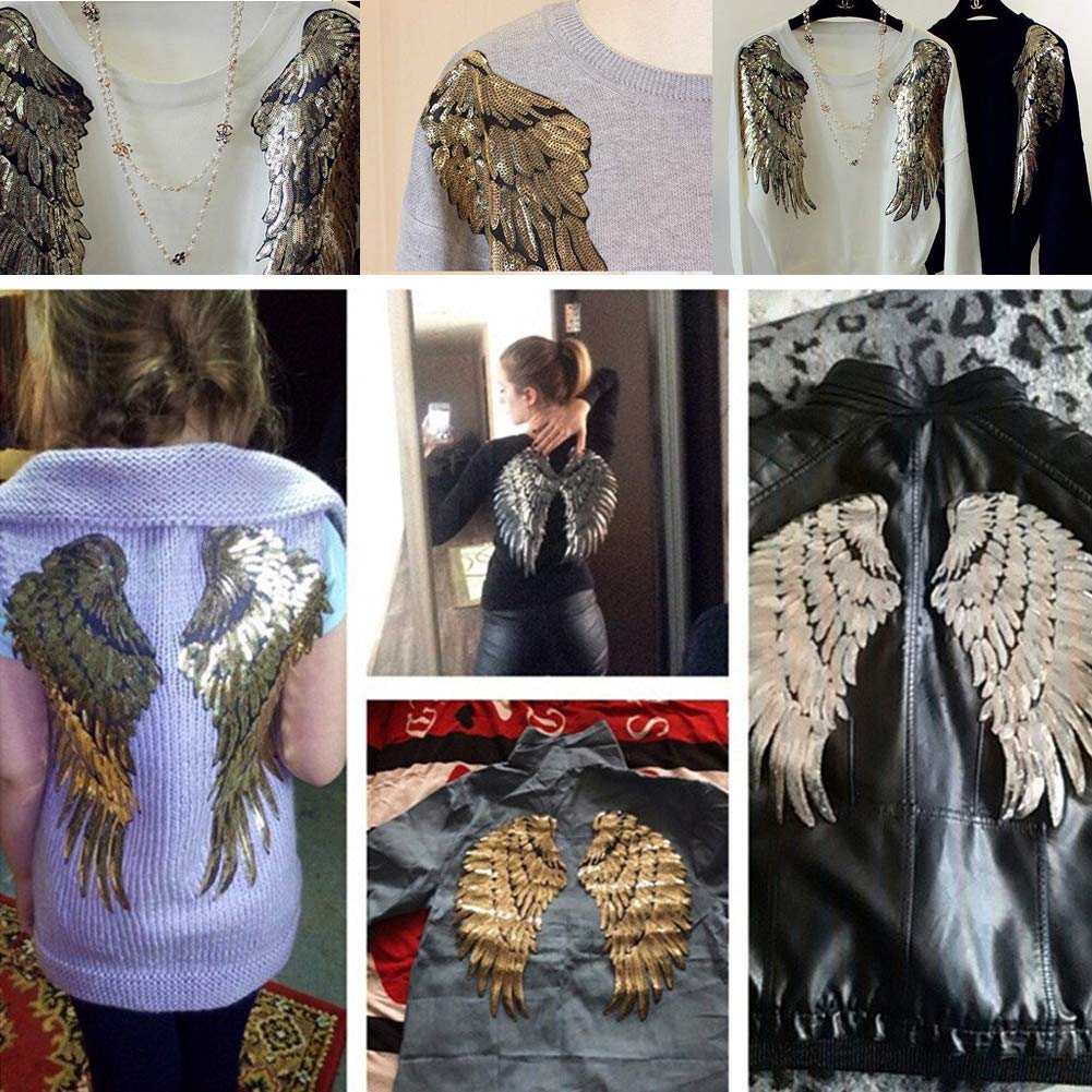 LoveInUSA 7 PCS Sequins Angel Wings Iron On Patch DIY Embroidered Applique Bling Wings for Jackets Cloth Decoration Valentine\'s Day Gifts