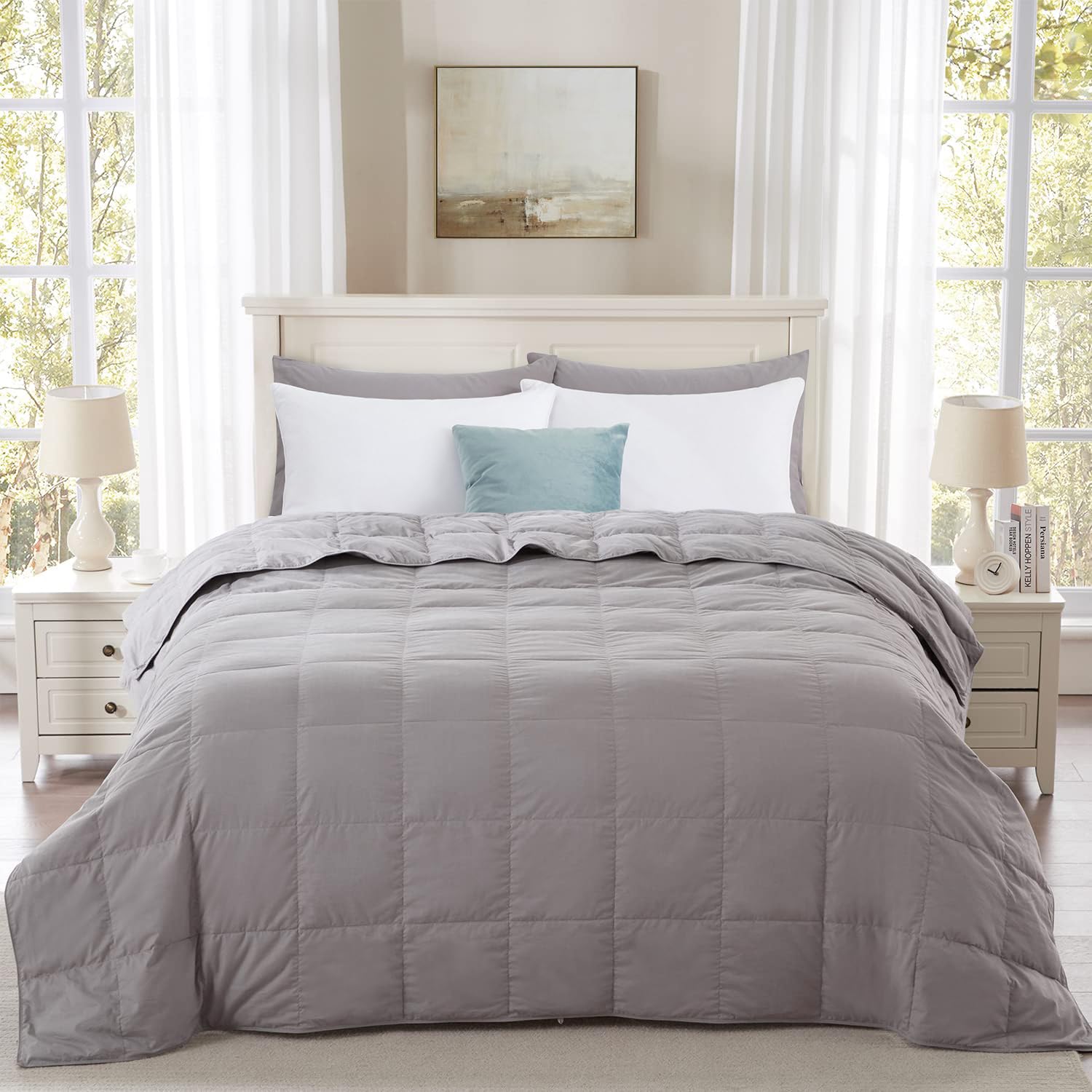 Photo 1 of Globon Summer Down Blanket King Size, Extra Lightweight Comforter/Duvet Insert for Hot Sleepers, Noiseless & Extra Soft,12 Ounce Fill Weight, Grey