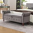 Virabit 63'' Storage Ottoman Bench for Bedroom, End of Bed Bench with Arms, Velvet Storage with Button for Entryway, Living Room,Hallway, Large Organizer End of Bed Foot Rest. (Grey)