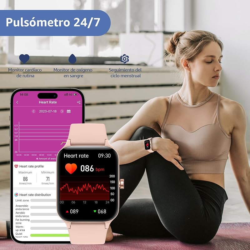 Reloj Inteligente Mujer Hombre, 1.95" Smartwatch con Funciún Llamadas y Recordatorio del Mensaje, Smart Watch con 140+ Modos Deporte, Oxímetro, Monitoreo del sueño, para Android iOS — foto 4 de 6