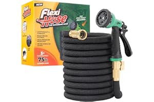 Flexi Hose Lightweight Expandable Garden Hose, No-Kink Flexibility, 3/4 Inch Solid Brass Fittings and Double Latex Core (75 FT, Black)