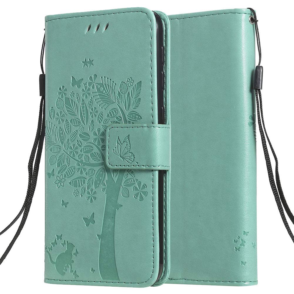 C Super Mall Uk Case For Iphone Se 16 Not For Iphone 5s And Iphone 5 Embossed Tree Cat Butterfly Pattern Pu Leather Wallet Stand Flip Case Mint Green Buy Online In Bahamas