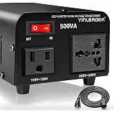 500W Voltage Transformer Power Converter 110V to 220V, 220V to 110V | Yinleader Step Up/Down Converter 110/120 Volt - 220/240 Volt w/US Power Cord [300W Continuous Power]