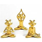 Pznnith Yoga Frog Statues, 3.8"-5" H Golden Frog Figurines Home Decor, Therapy Office Decor Small Sculptures for Shelves, Living Room, Bookshelf, Desk, Bedroom - Set of 3 (Golden Frogs)