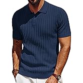 PJ PAUL JONES Mens Knit Polo Shirt Short Sleeve Textured Polo Shirts Casual Summer Collared Polo T Shirt
