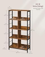 VASAGLE 8-Compartment Open Bookcase 80x33x149 cm Rustic Brown Black LLS105B01 view 6