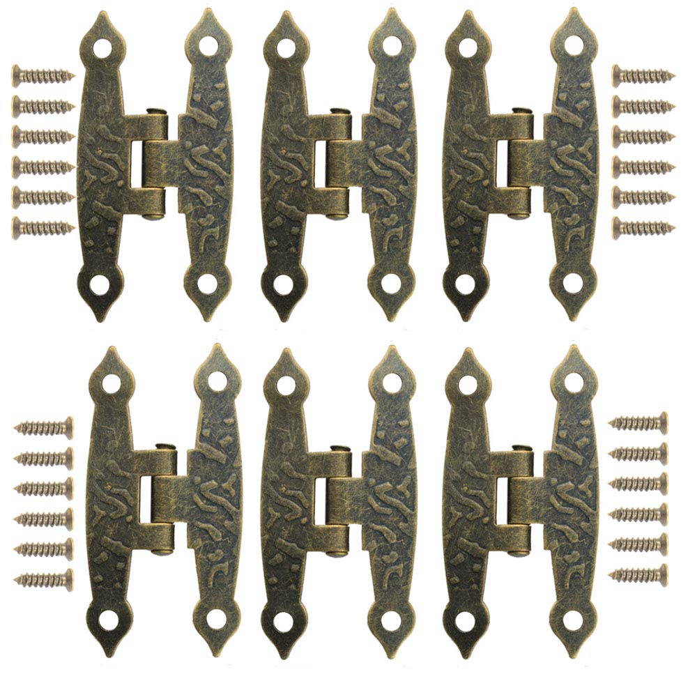 Dtoterul 20 Pieces Retro Bronze Decorative Hinges for Cupboards, Cabinets, Metal Hinges, Folding Hinges with Screws for Small Box Crate Retro Furniture Door