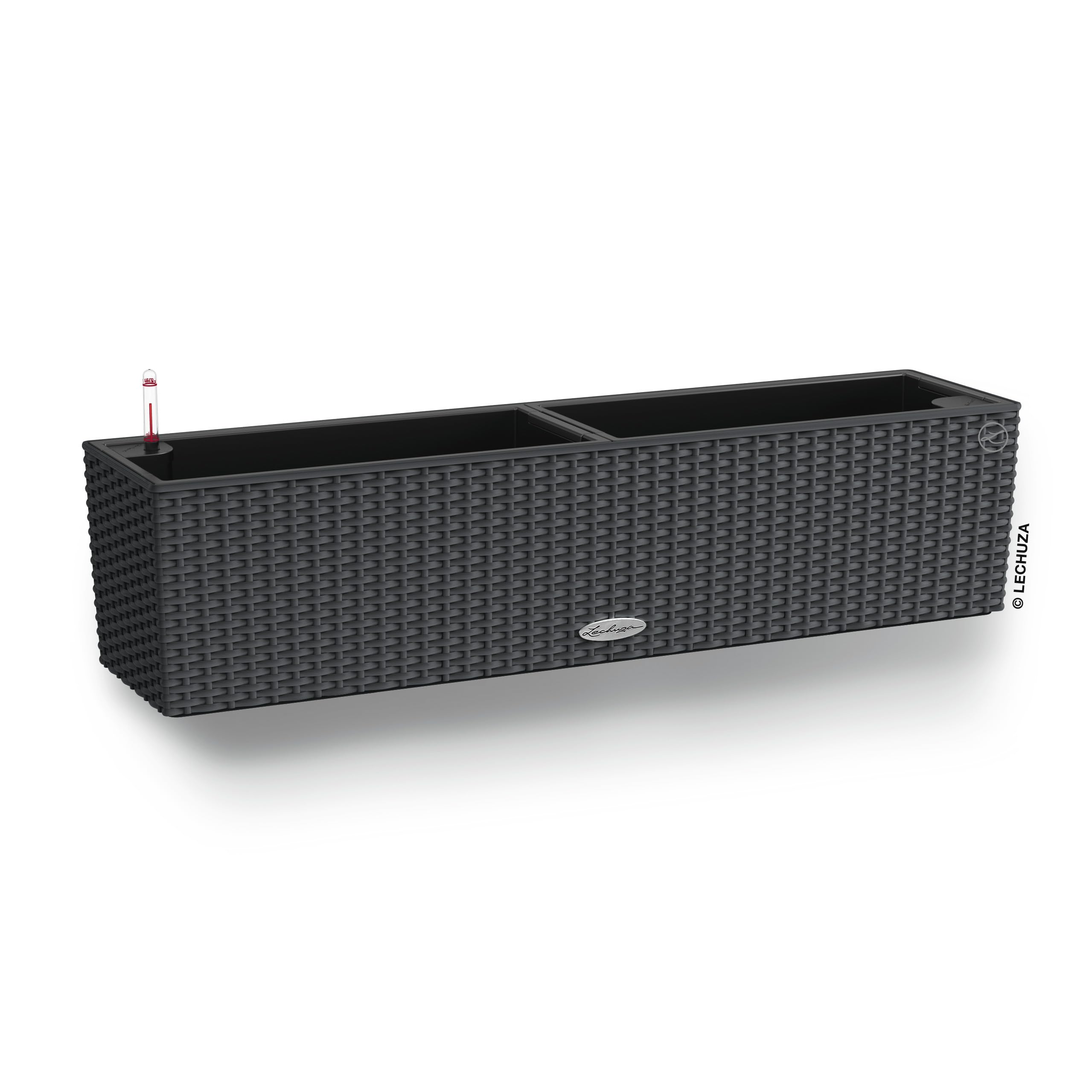 Lechuza Self Watering Plant Pot BALCONERA Cottage 80 Indoor and Outdoor Flower Rattan Look Plastic Plant Pot and Window Box with Drainage Hole H19 L80 W19 cm Granite